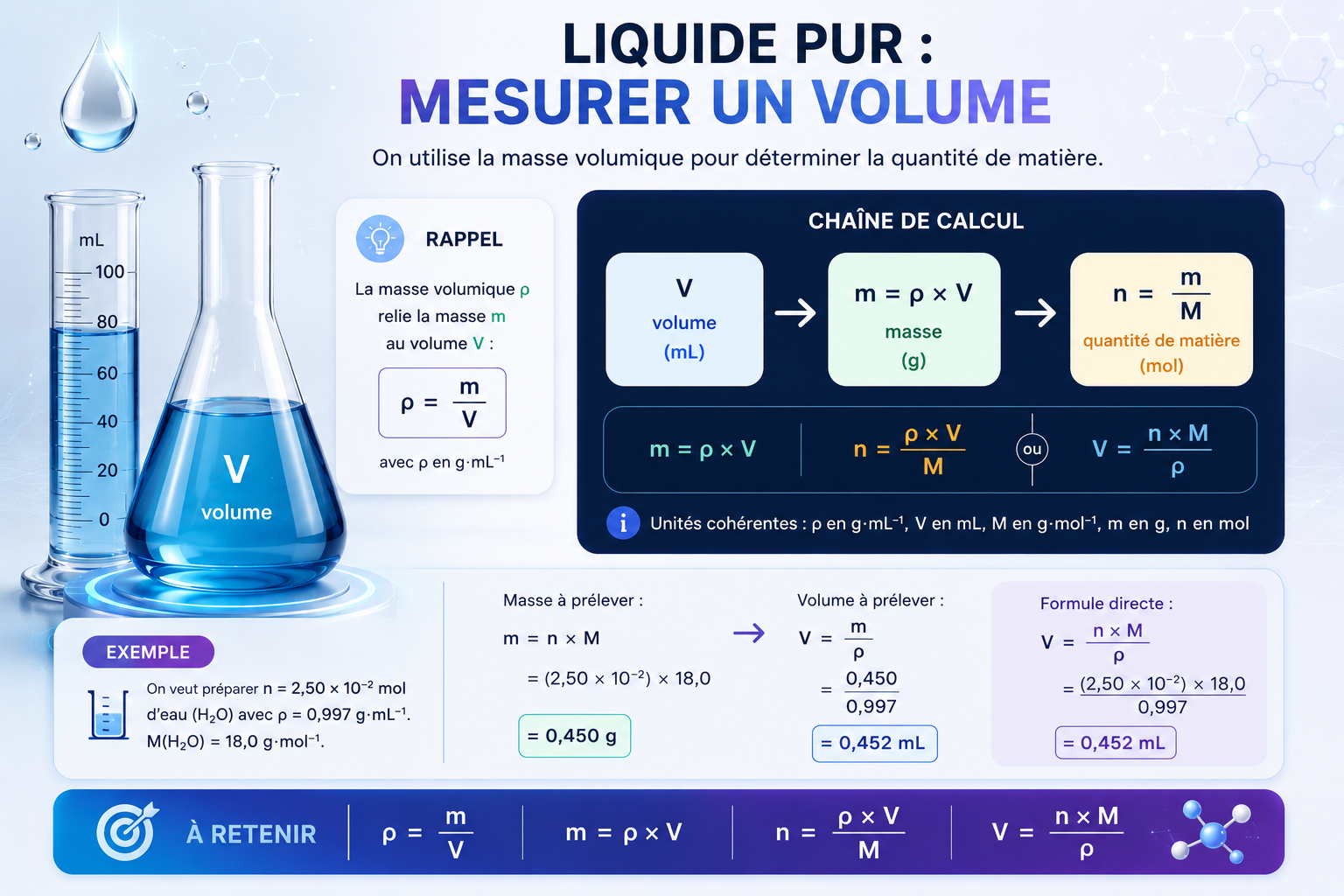 Déterminer la quantité de matière d'un liquide pur
